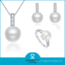 Women Silver Round Shaped Fashion Pearl Ring and Necklace (J-0083)